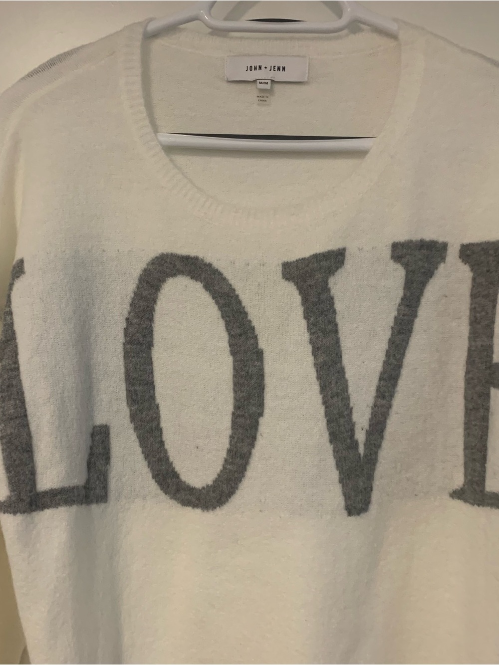 John + Jenn Cream Sweater with Gray LOVE Graphic - Picture 2 of 3